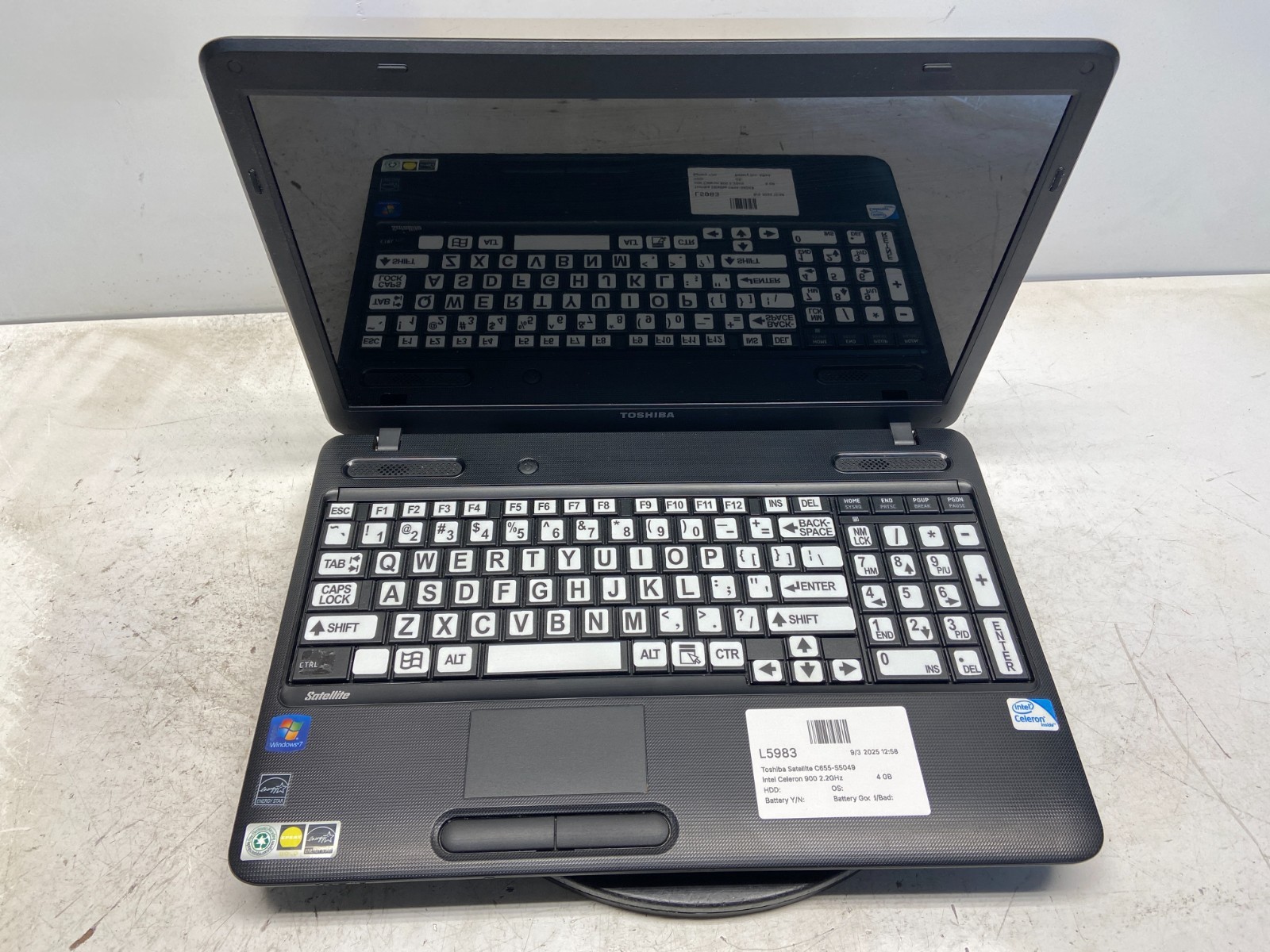 Toshiba Satellite C655-S5049 Intel Celeron 900 2.2GHz 4 GB NO HDD