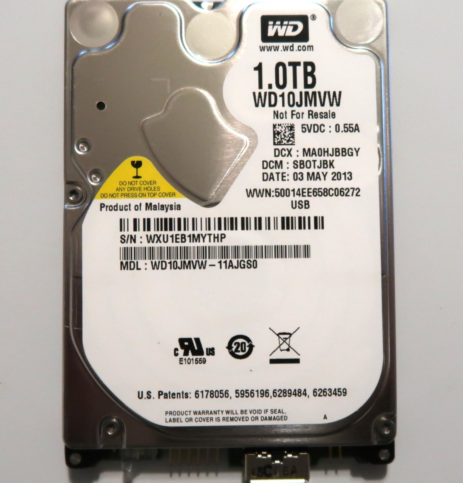 Western Digital WD10JMVW-11AJGS0 SB0TJBK Malaysia (WXU1) 1TB USB HDD MAY/2013