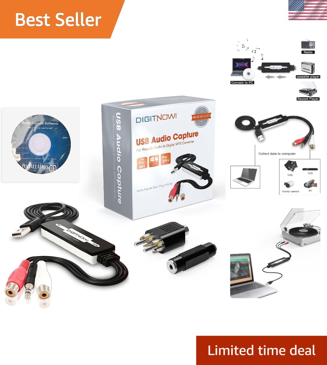 Versatile USB Audio Capture for Vinyl to MP3 Conversion - Mac & Windows Support