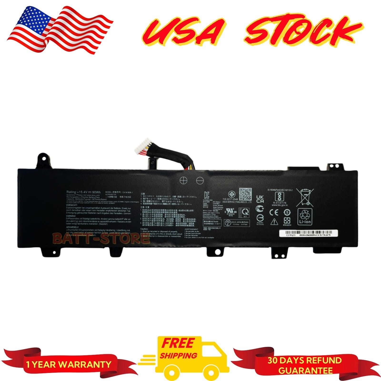 C41N1906-1 90Wh Battery For ASUS TUF FA506 FX506 FA706IU A15 A17 FX506LH