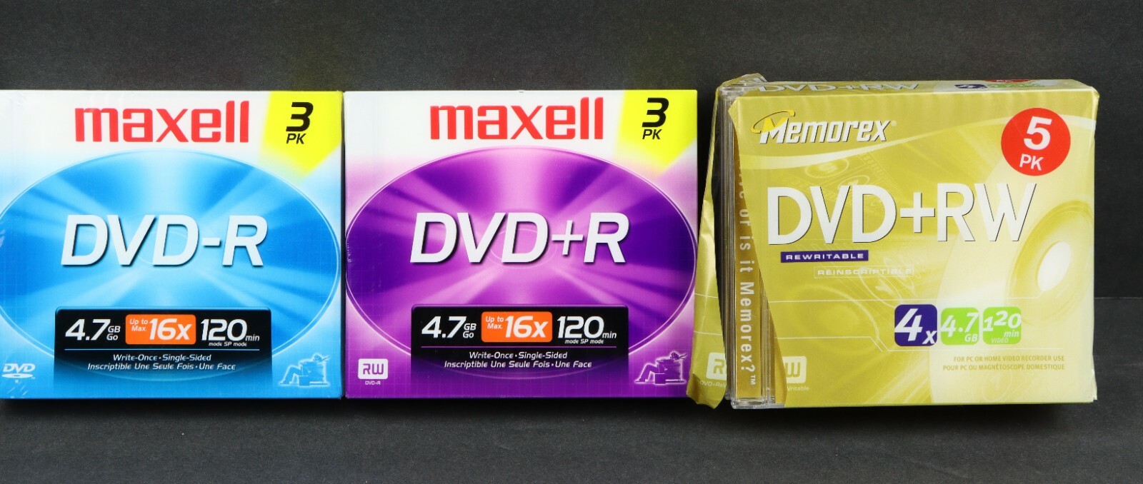 Maxell  DVD+R & DVD-R 3pak & Memorex DVD+RW 5pak NEW 