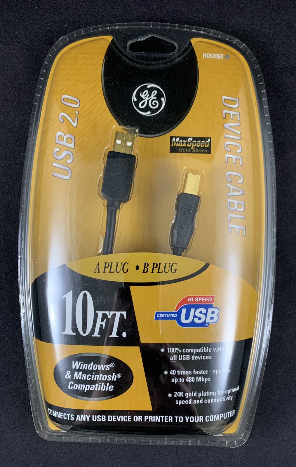 GE USB 2.0 Gold Plated 10ft Extension Cable H097868