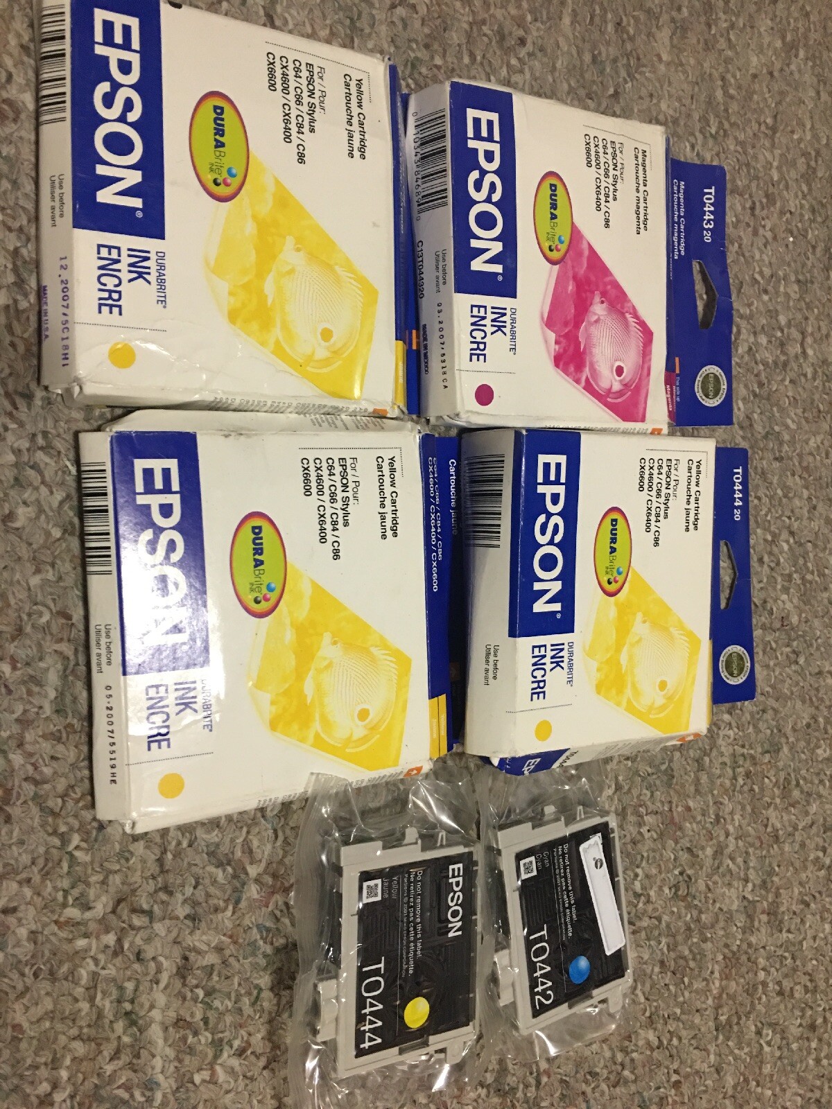 Lot of 6 GENUINE OEM Epson 44 Ink Cartridges Color T0442/T0443/T0444 New Expired