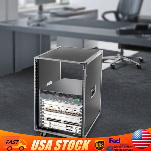 16U Cabinet Rolling Network Rack Audio Studio Video Telecom Equipment Rack Black