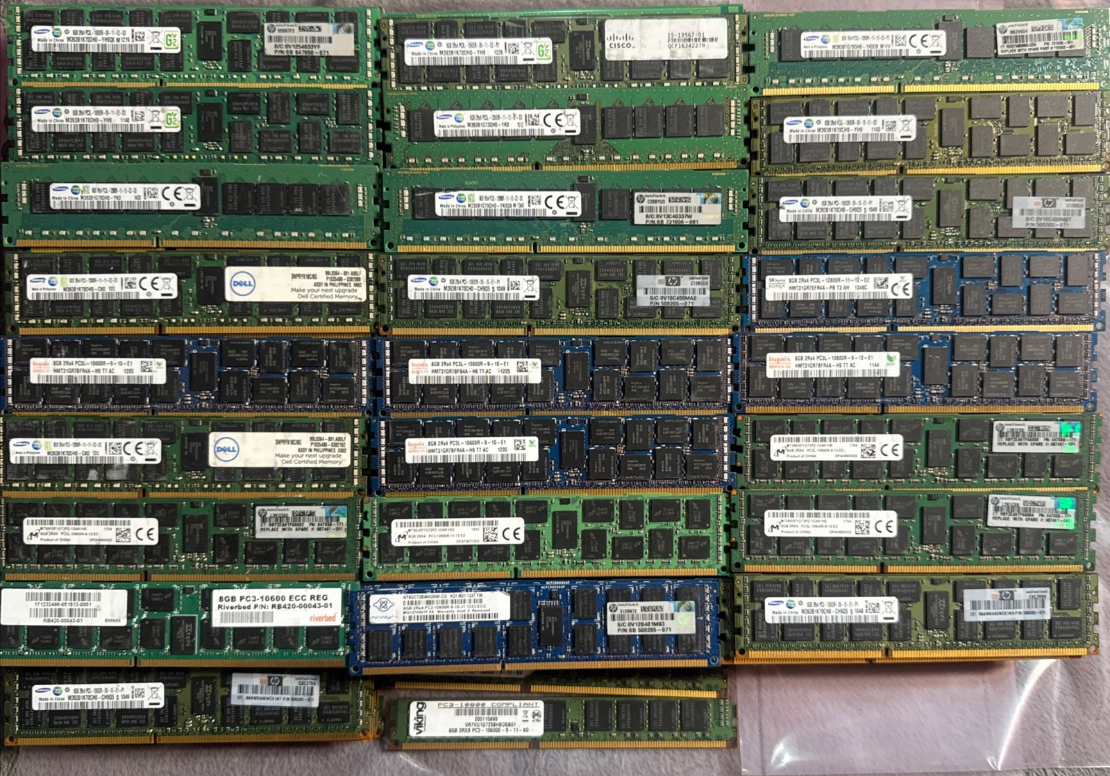 Mixed Lot of 248 SAMSUNG 8GB 2Rx4 PC3-10600R DDR3 M393B1K70CH0-CH9Q5 Server RAM