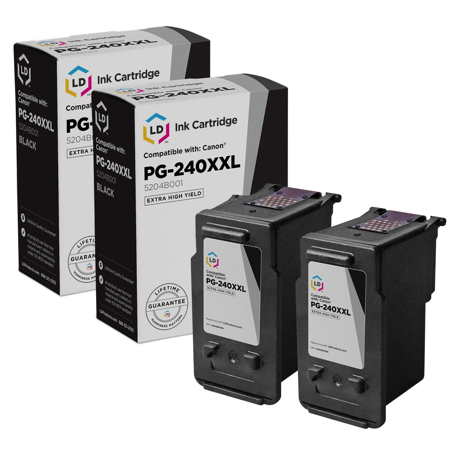 LD Replacement for Canon PG-240XXL / 5204B001 2PK Extra HY BLK Cartridges