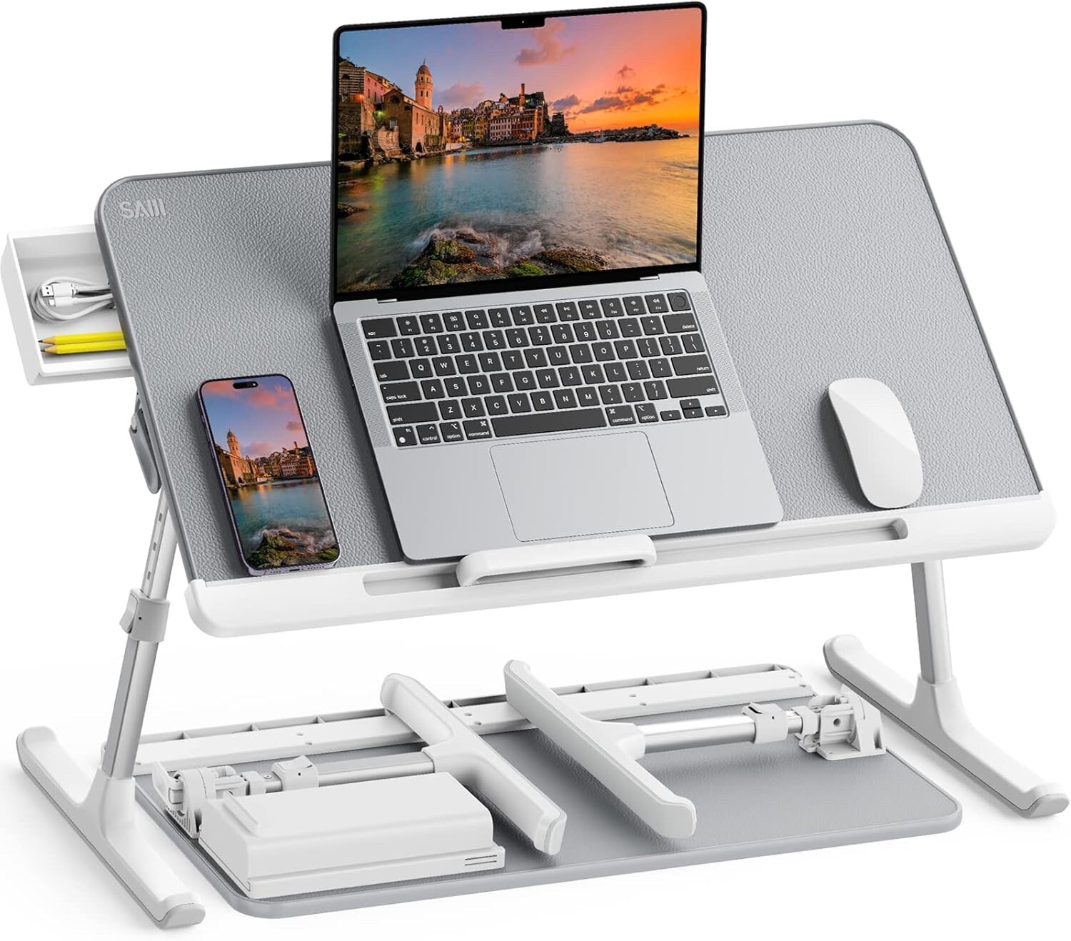 SAIJI Adjustable Laptop Bed Tray | Foldable Desk with Drawer for Sofa & Floor