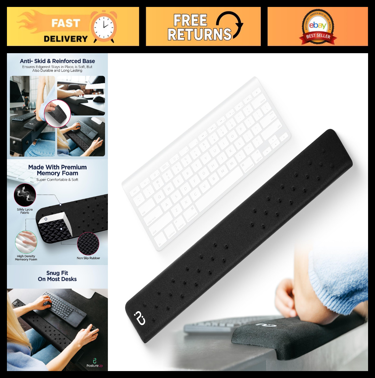 Ergonomic L-Shaped Desk Long Wrist Rest - Memory Foam Elbow & Forearm Support, N