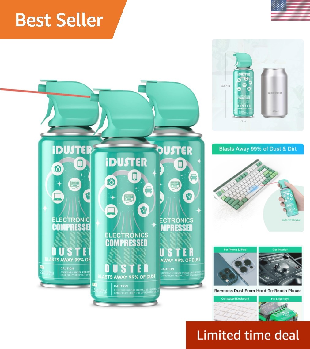 Essential Canned Air Duster 3-Pack - Ozone-Friendly Cleaning for Electronics