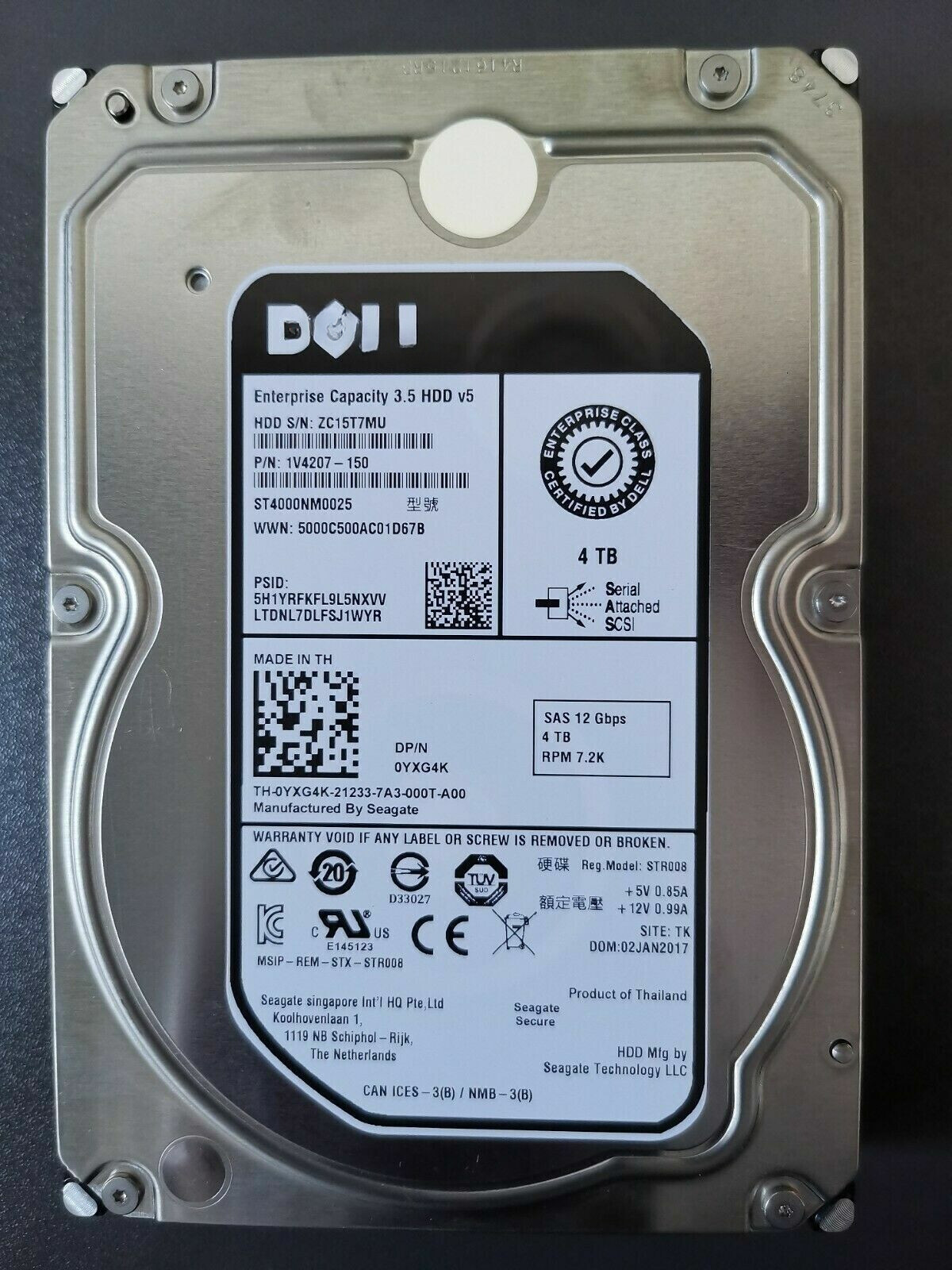 Compatible Dell 4TB 7.2K 12G 3.5" SAS Hard Drive ST4000NM0025 YXG4K HDD