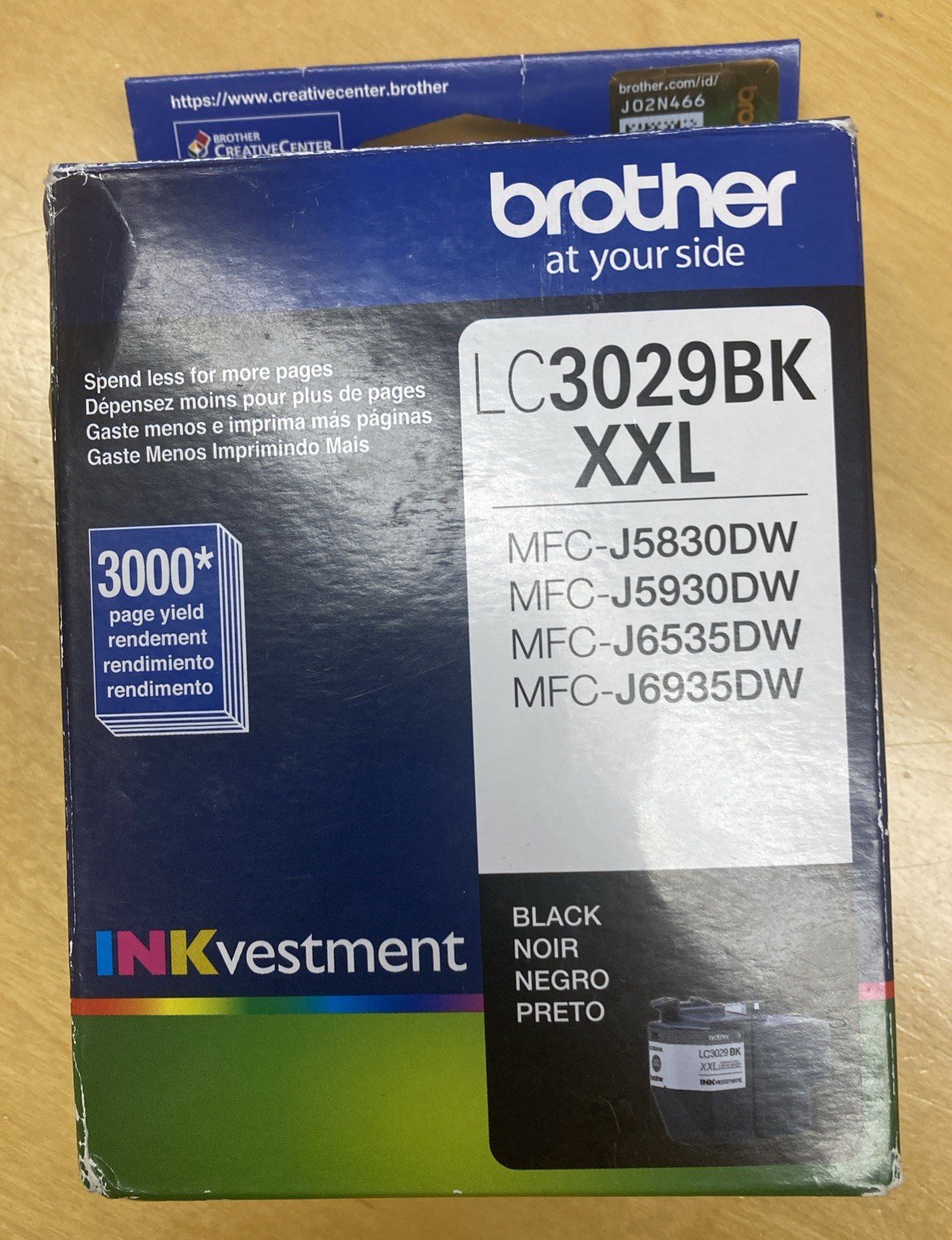 GENUINE BROTHER LC 3029BK XXL BLACK INK CARTRIDGE - OPEN BOX SEAL INK