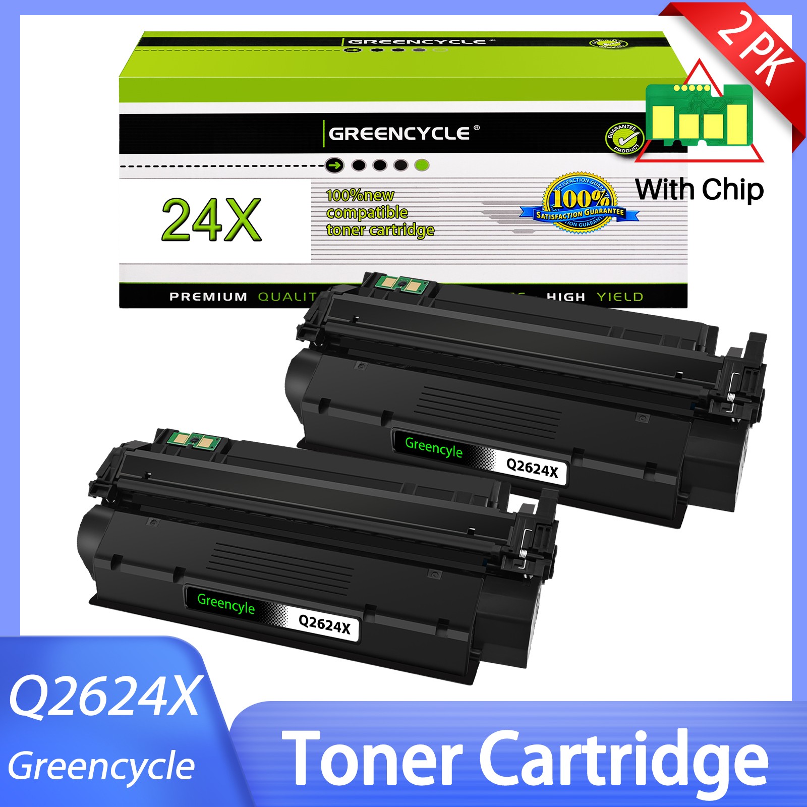 2PK Q2624X 24X Black Toner Cartridge Compatible For HP LaserJet 1150 Printer