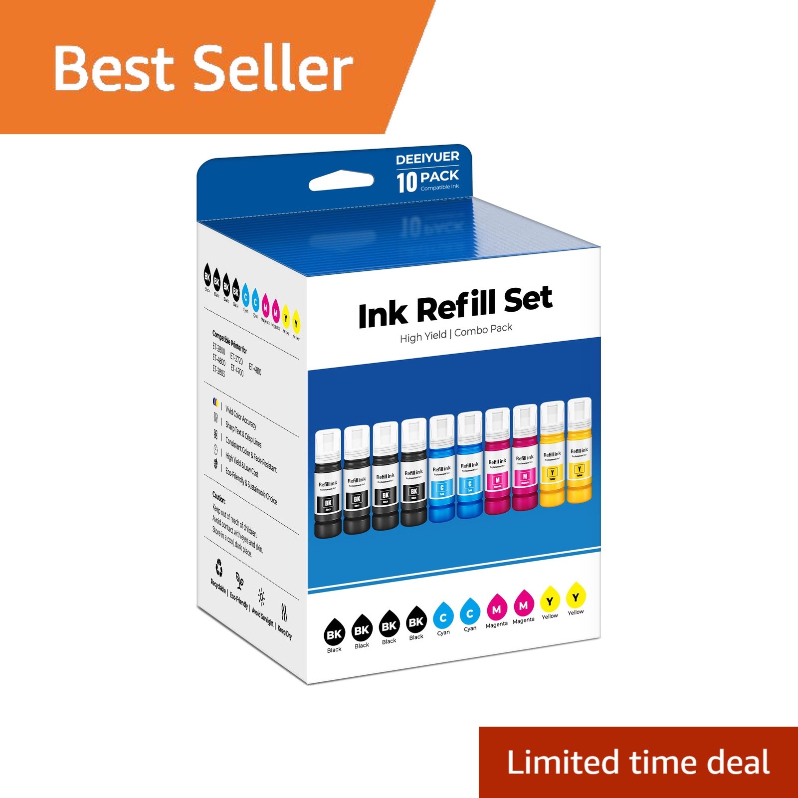 DEEIYUER 10 Pack Ink Refill Bottles ET-2803