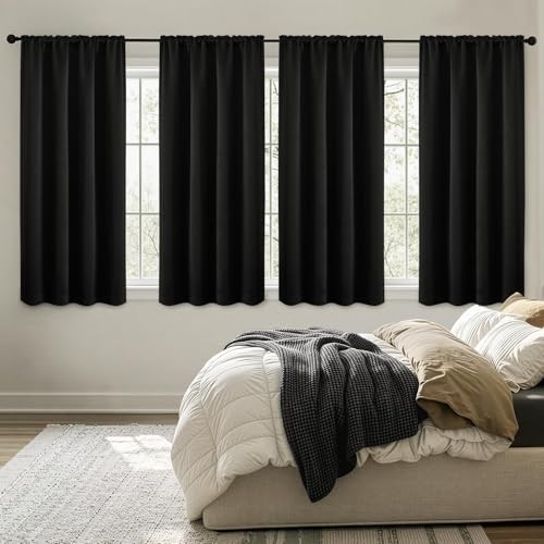 out Curtains 63 Inch Length for Bedroom Set of 4 40"W x 63"L (Pack of 4) Black