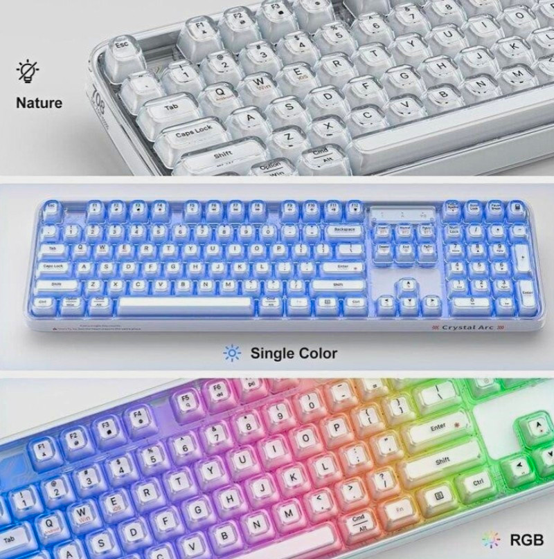 GEEZER MOFII SK-708 Crystal Arc Wireless Ergonomic RGB Keyboard Bluetooth New)