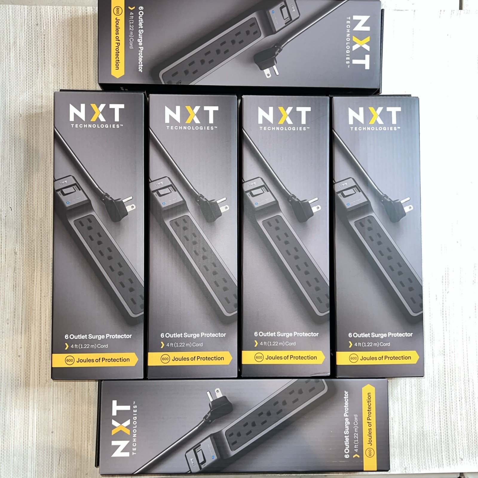 NXT Technologies Surge Protector 6 AC Outlets 4ft 600 J Black NX54313 BOX OF 6