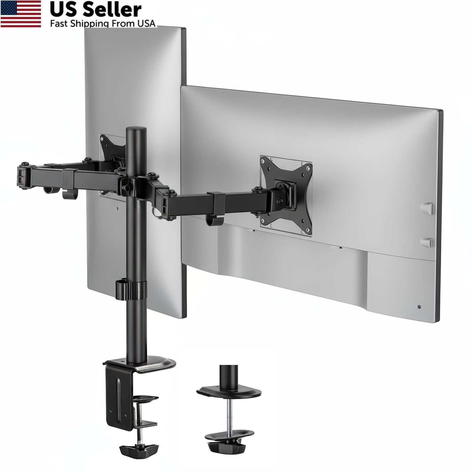 Mount-It Dual Monitor Stand, Full Motion Desk Mount for 2 Screens up Black