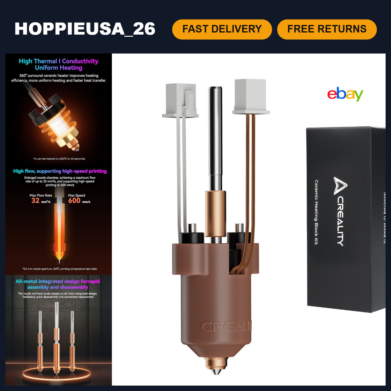 Upgrade Hotend Kit for K1 Series 3D Printers - 300°C, 600mm/s Speed, Ceramic Blo