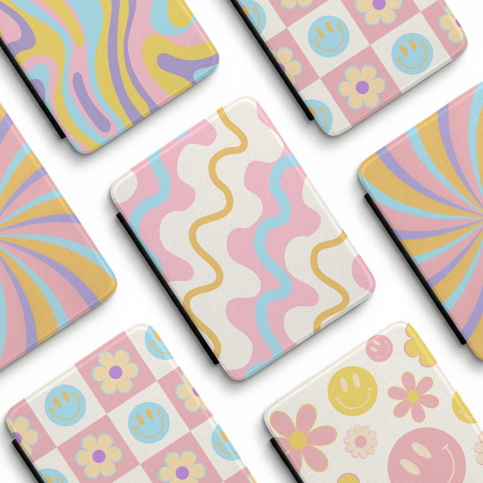 Pastel Groovy Smiley Flower Retro Colorful Kindle Paperwhite 7" 12th Gen Case