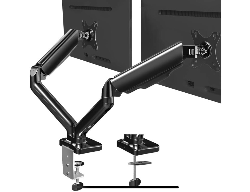 Dual Monitor up to 32 inches and 19.8 lbs per Screen, Pneumatic Arm Desk Moun...