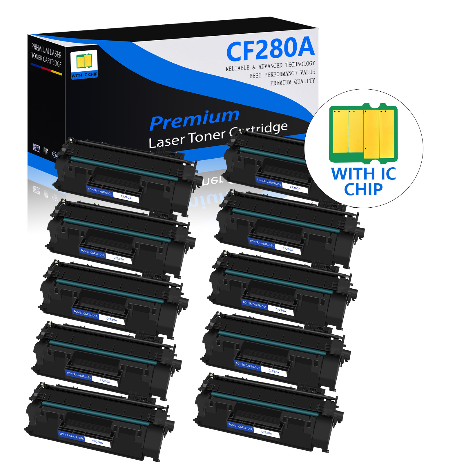 10PK CF280A 80A Toner Cartridge for HP LaserJet Pro M401d M401dn M401dw M425dn