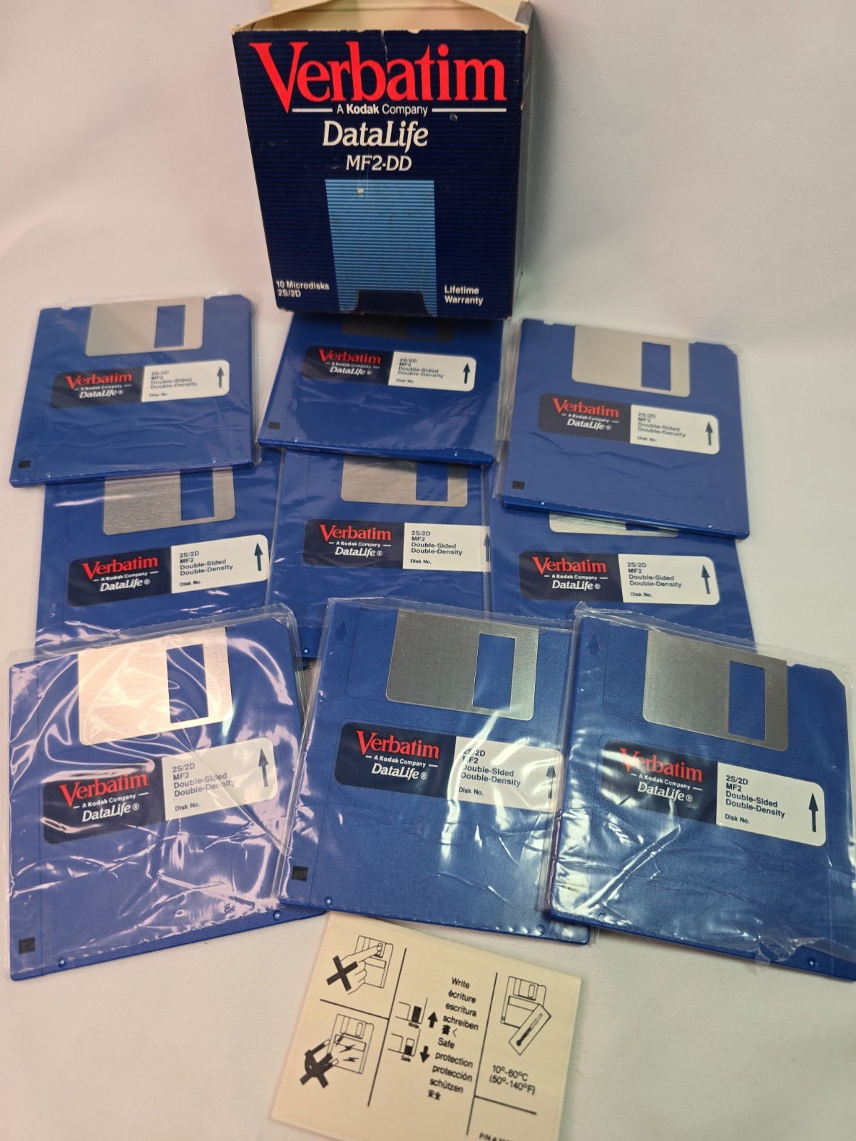 Box of 9 MF2-DD Verbatim DataLife DS,DD, 80tracks,135tpi Floppy Disks,Microdisks