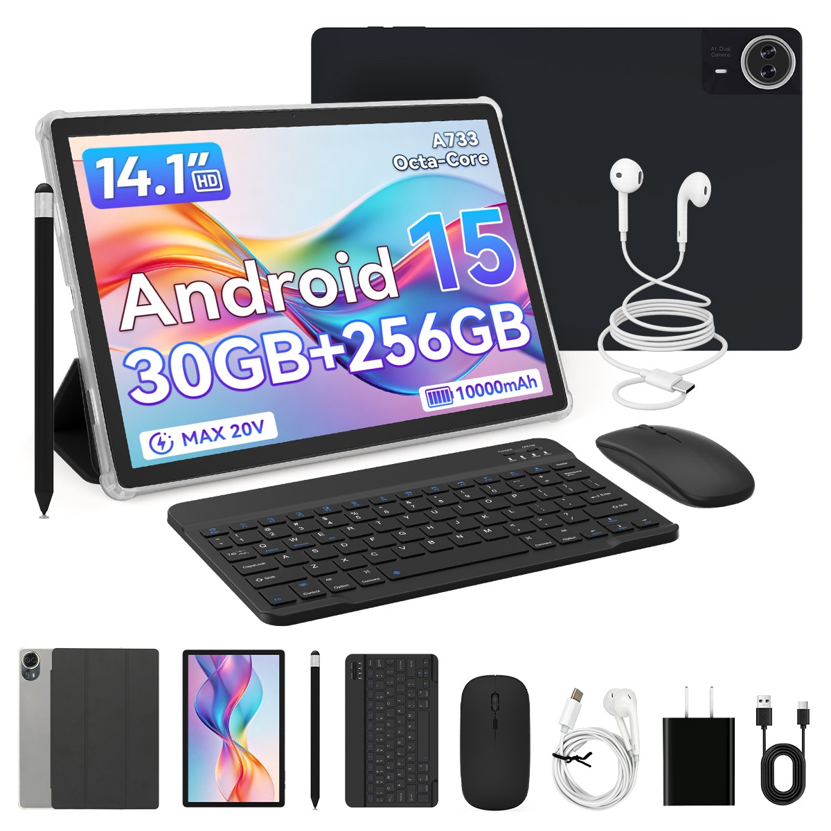 2026 New 14 inch PC Tablet Game Tab IPS Display Bundle KB Mouse 256GB 10000mAh