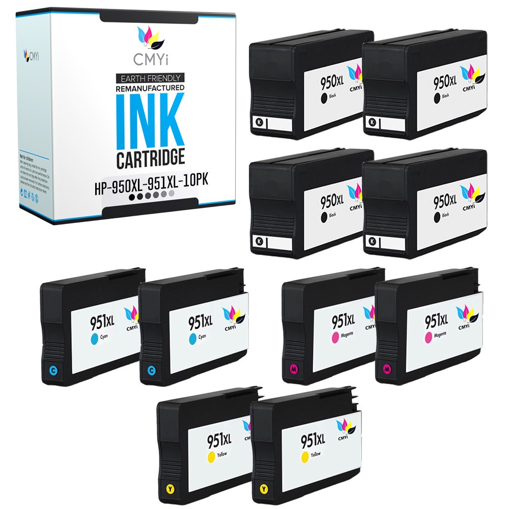 10-Pack CMYi Compatible Ink 950XL 951XL Combo Pack Ink for HP OfficeJet 251dw