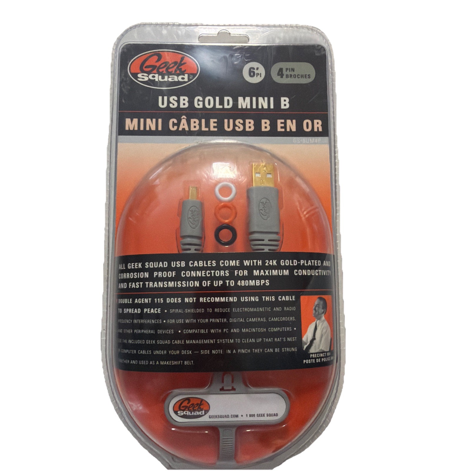 Geek Squad USB Gold Mini B Cable 6 Feet 4 Pin