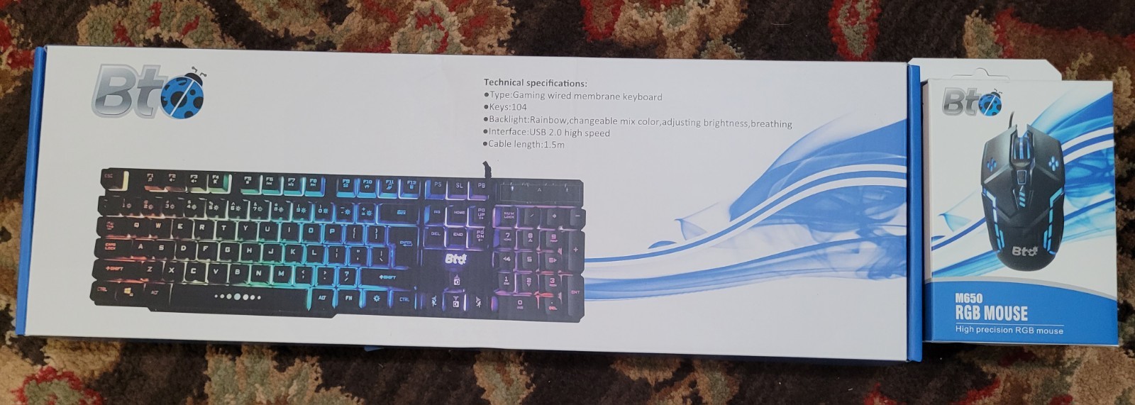BTO RGB Gaming Keyboard + M650 Wired RGB Mouse USB Backlit PC Combo