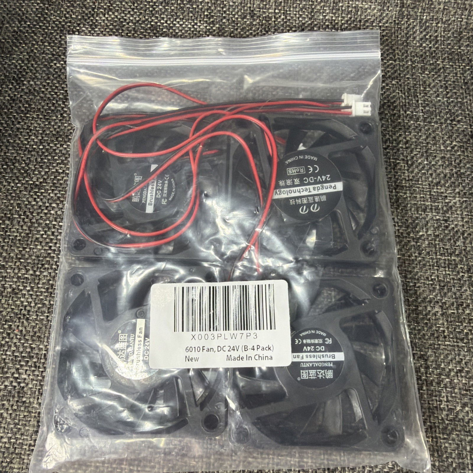 New Pengdalantu 6010 24V DC Brushless Cooling Fan 60mm x 10mm 2-Pin (4-Pack)