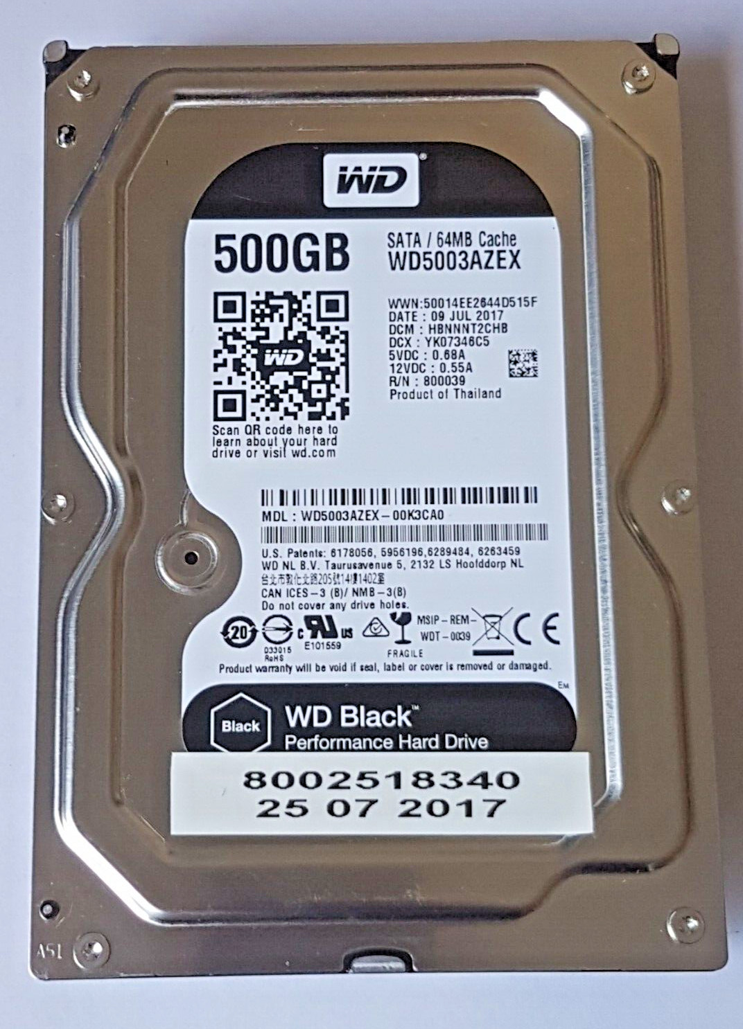 500GB SATA Western Digital WD5003AZEX-00K3CA0 7200rpm 64MB HDD 3.5" Hard Drive