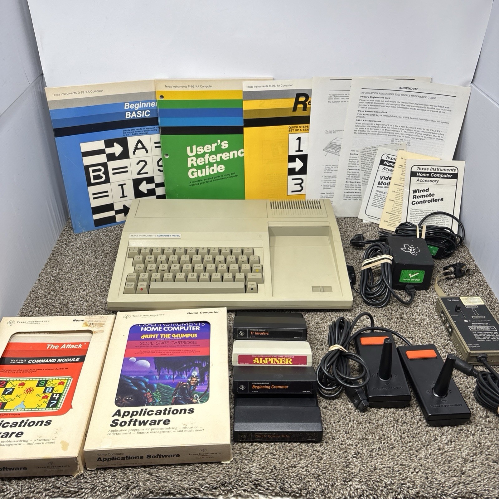 Texas Instruments TI-99/4A Home Computer TESTED W Cables Games And Joystick