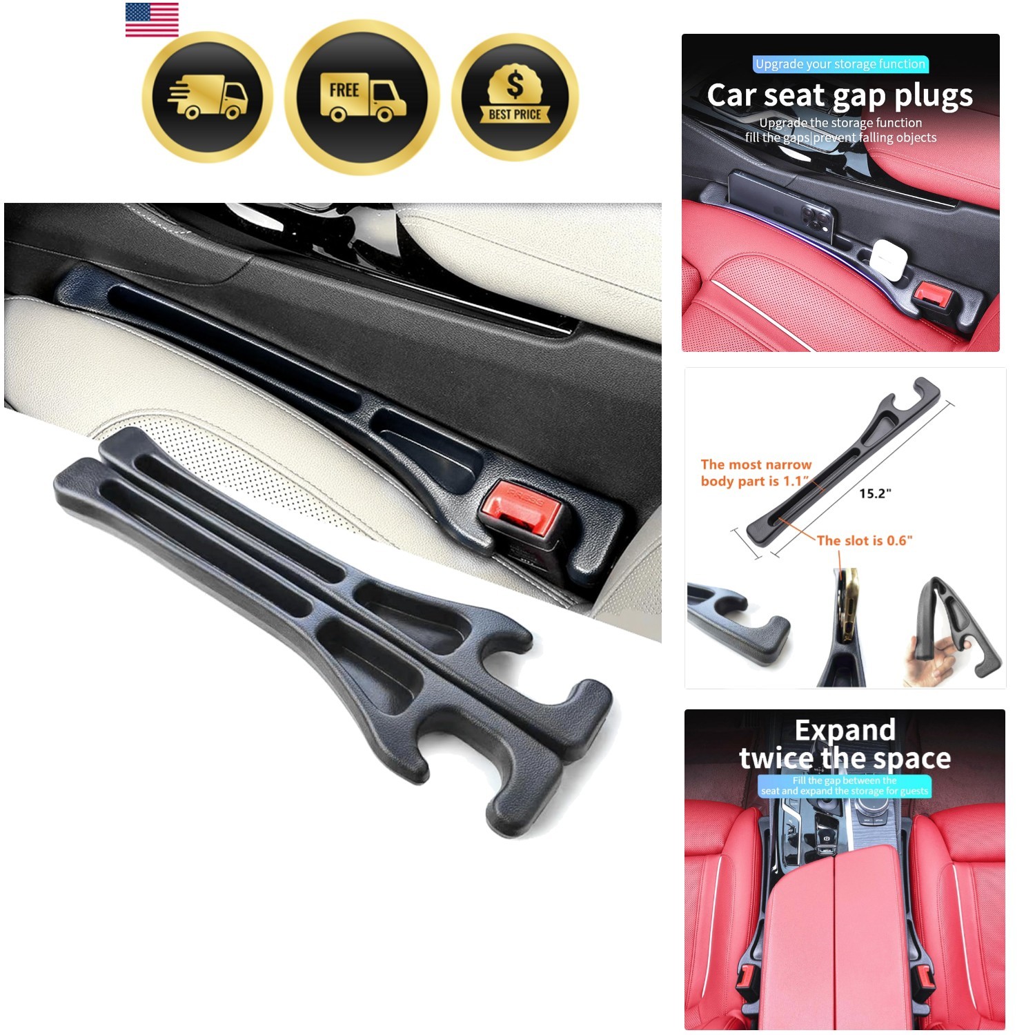 2 Pack Stopper/Catcher, No-Drop Seat Guard Insert Between Seat and Console Bl...