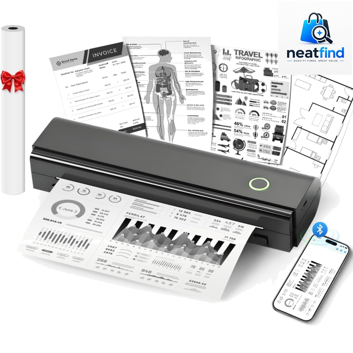 Portable Printers Wireless for Travel, N80 Wireless Thermal Printer Bluetooth...