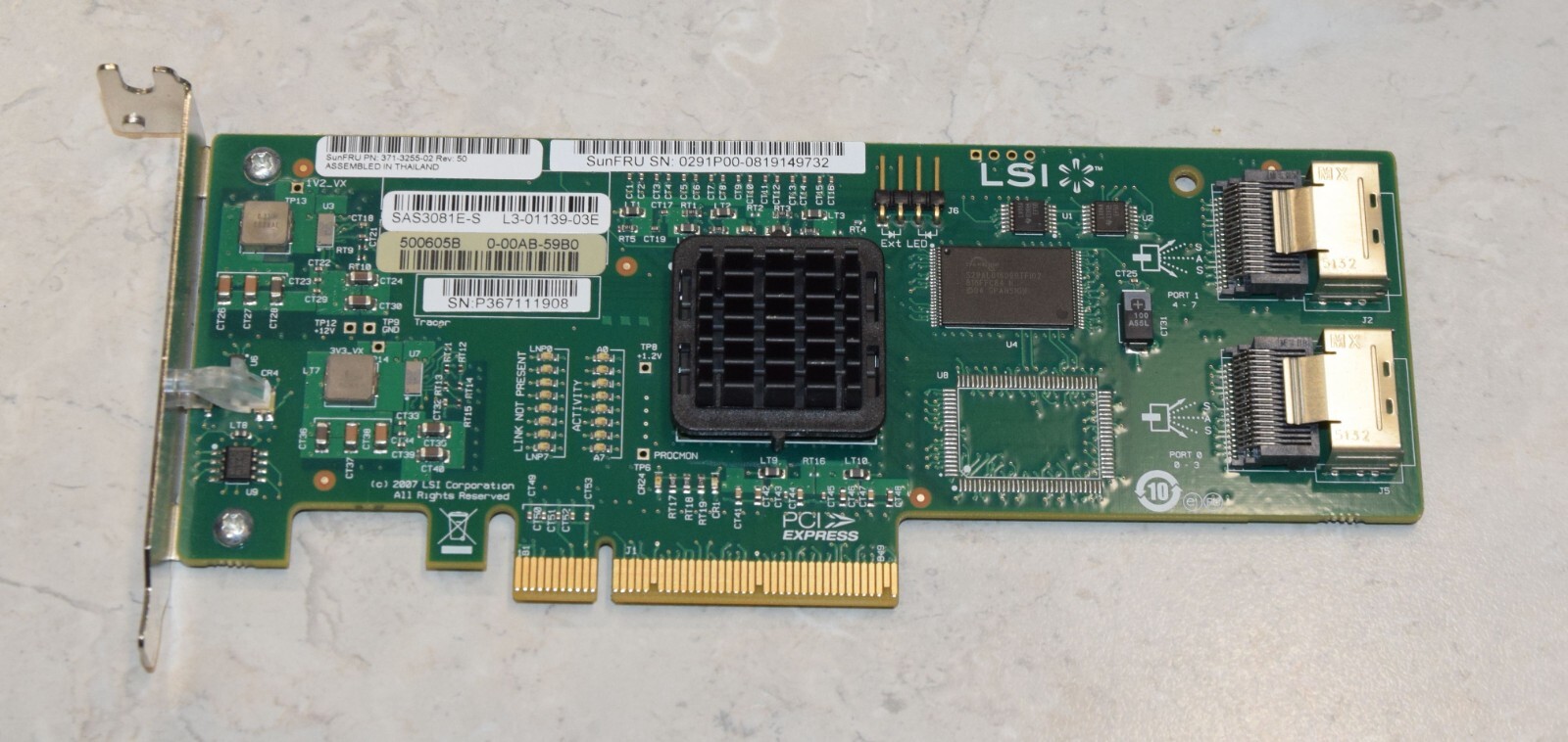 SUN 371-3255-02 LSI SAS3081E-S SAS 8 Port RAID Controller PCI Express x8