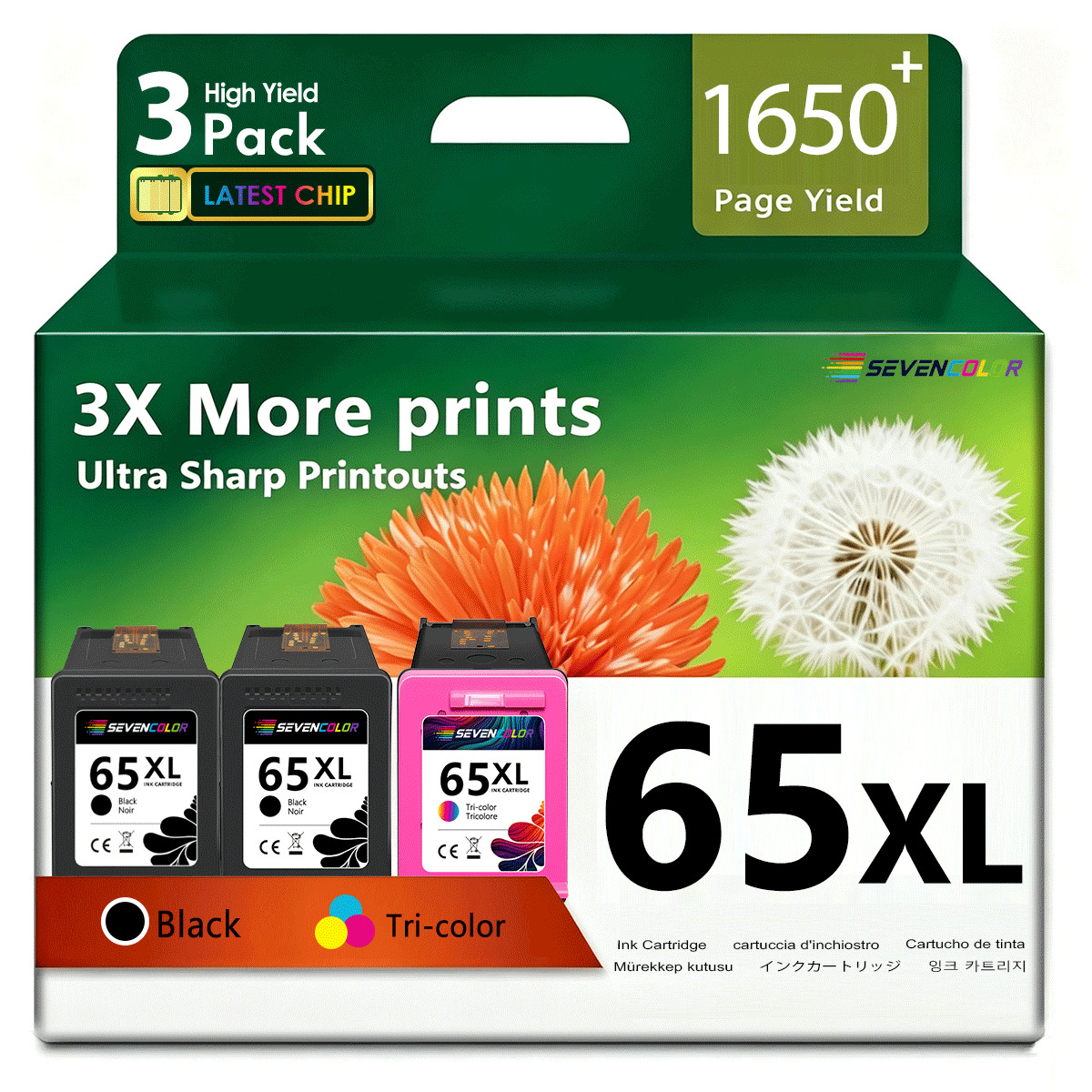 65XL High Capacity Ink Cartridge Combo Pack(2 Black, 1 Tri-Color, 3-Pack)