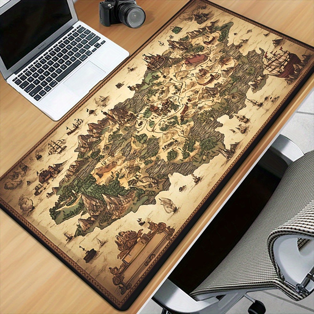 1pc Vintage Fantasy Map Design Gaming Mouse Pad - Non-Slip Rubber Base & Smoot