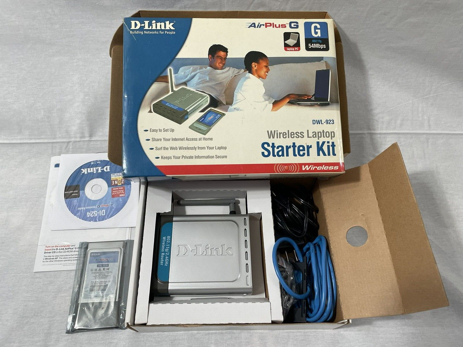 D Link wireless laptop starter kit# DWL- 923 802/ wireless router, 11g/2.4Ghz 