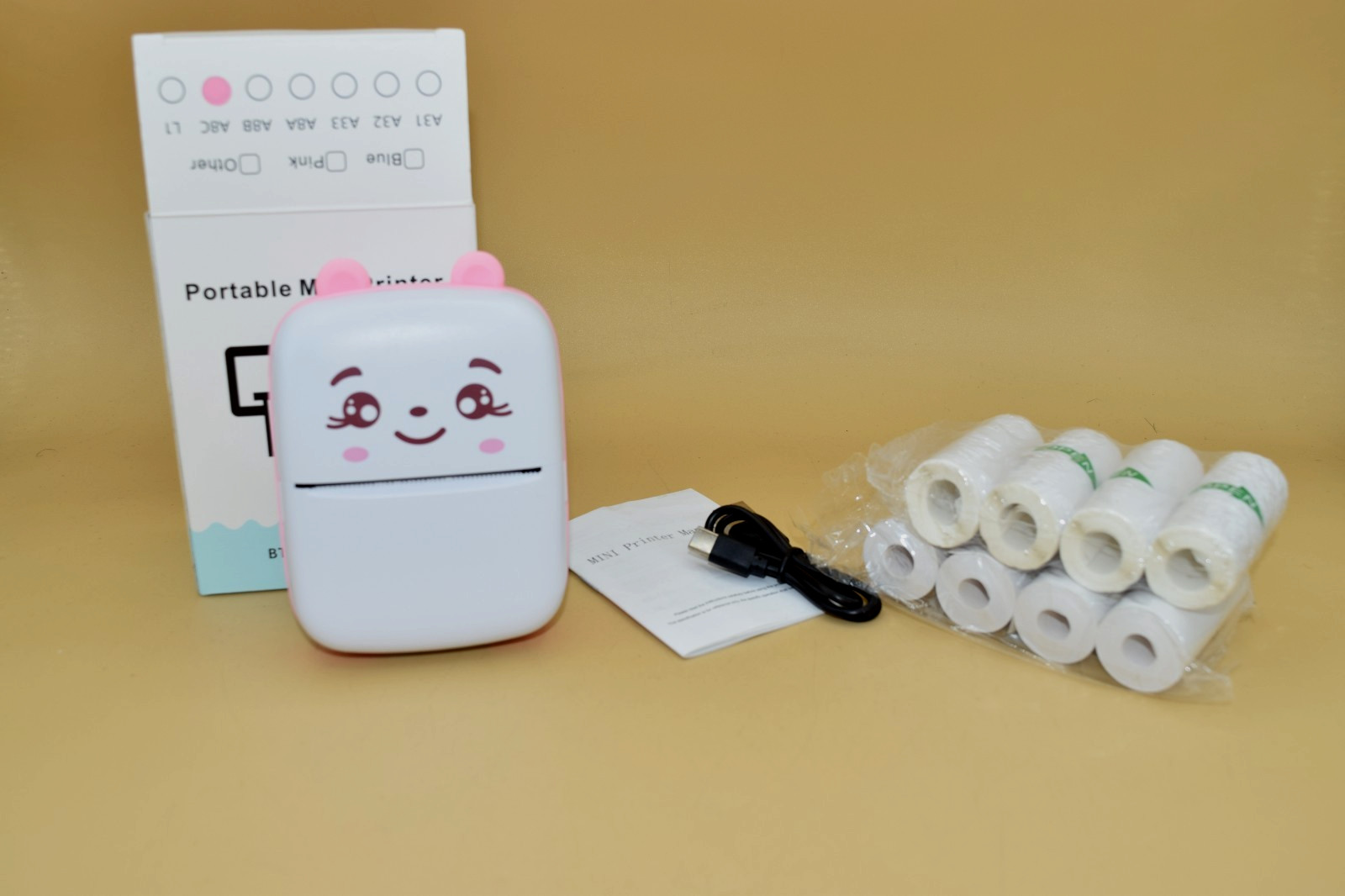 A8C Portable Mini Thermal Printer BT Instant Printing PINK With 8 Rolls