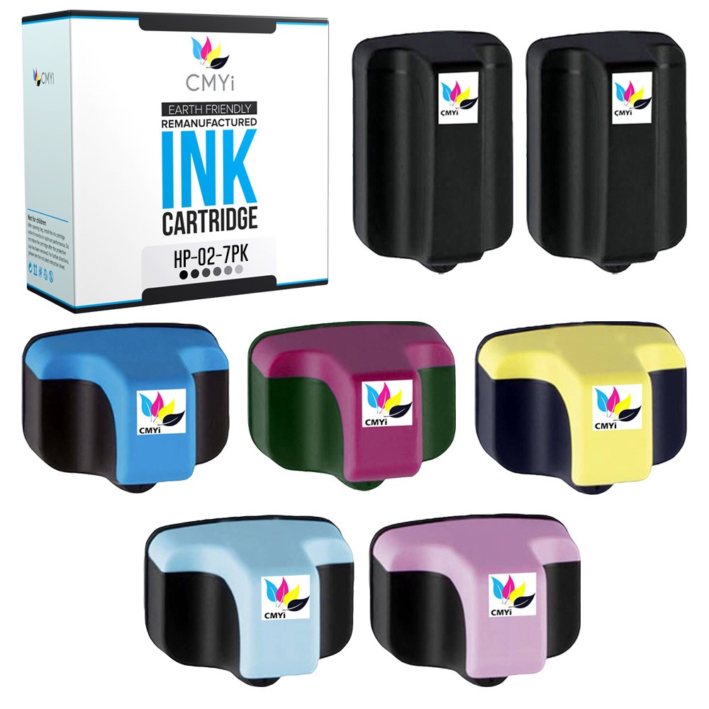 7PK CMYi Replacement HP 02 Printer Cartridges for PhotoSmart C7200 C7250 C7275