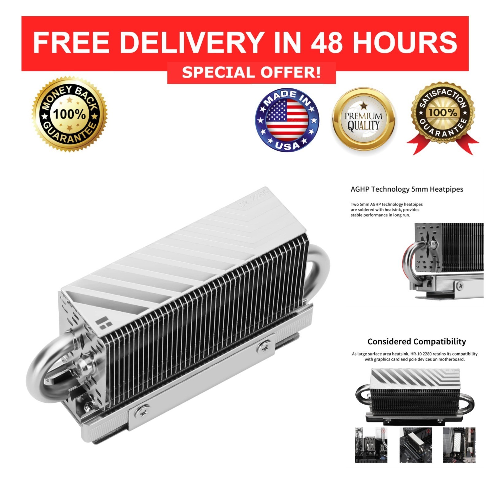 Thermalright HR10 2280 M.2 SSD Heatsink Cooler with Heatpipes and Thermal Pad