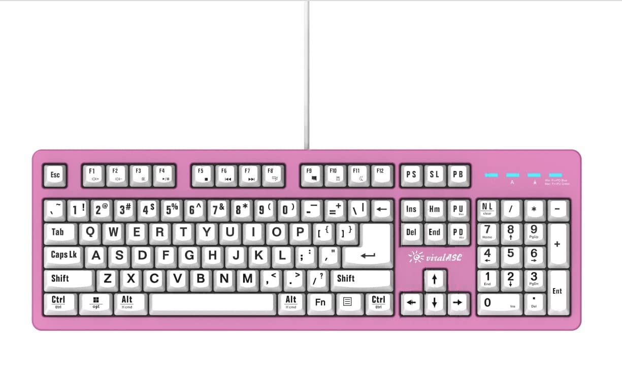 104 Key Large Print USB Wired Keyboard Spill Resistant for Windows Mac Pink