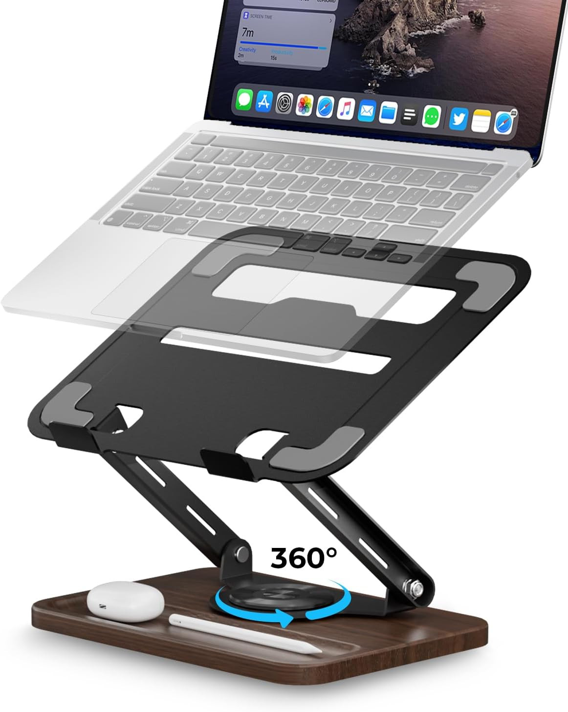 Laptop Stand for Desk, Adjustable Laptop Desk Stand with Wood Base