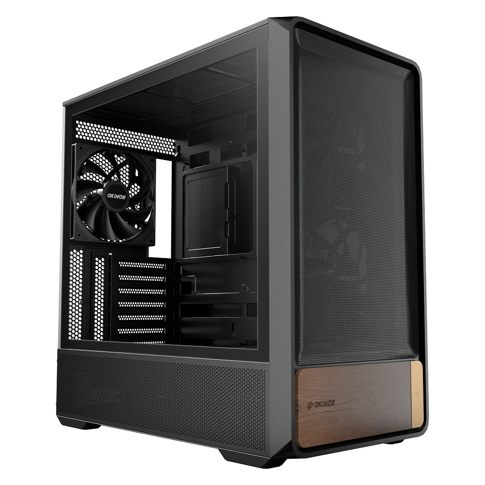 Okinos AIR CROSS Walnut Wood ATX Case 5x PWM Fans Back-Connect Type-C Mid Tower