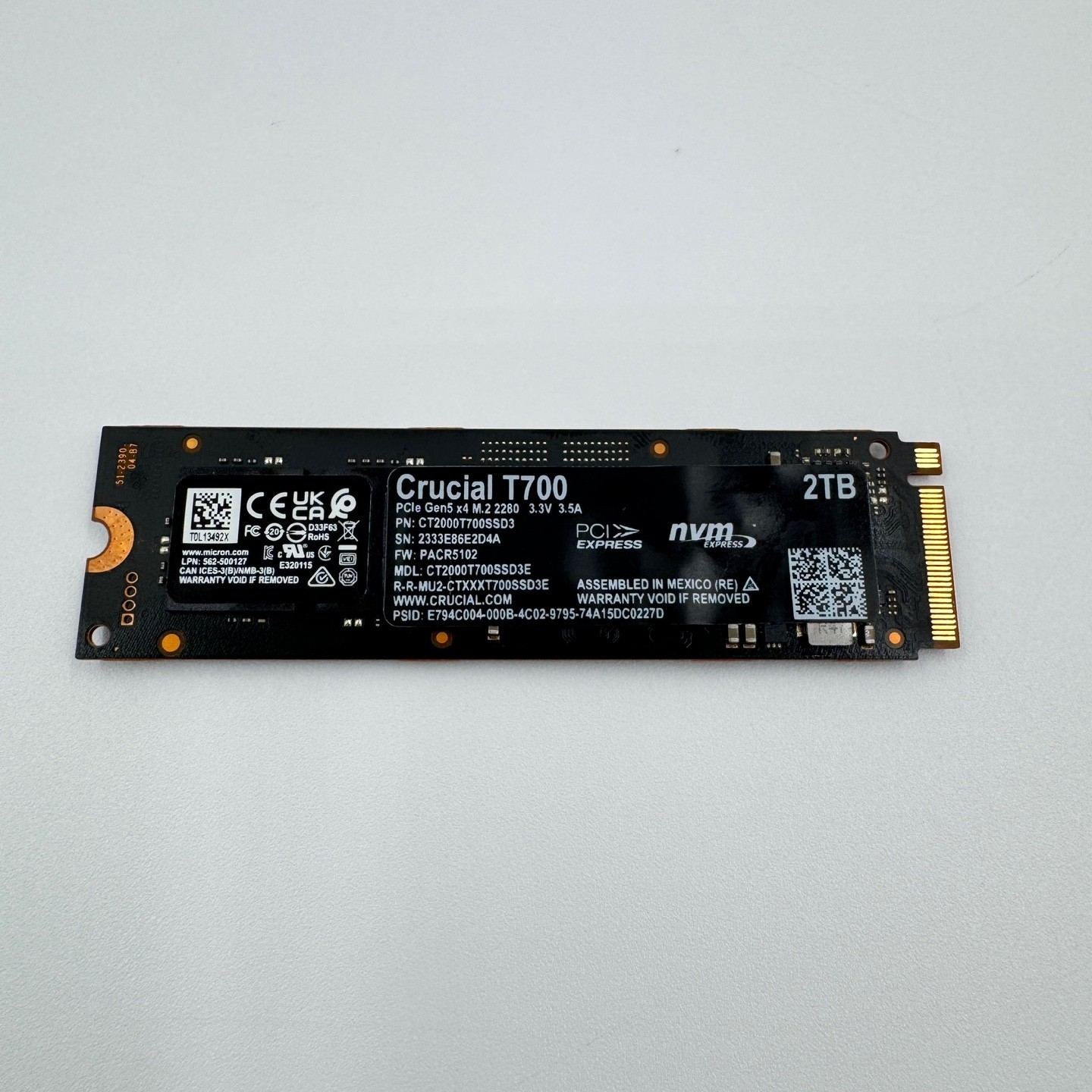 Crucial T700 2TB NVMe Gen5x4 M.2 2280 SSD 98% Health 17943H [PT1228]