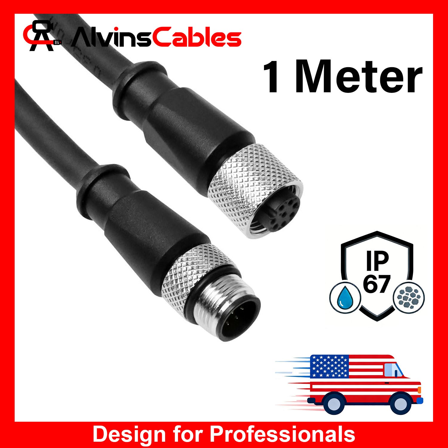 M12 A-Code 8 Pin Male to Female Cat6a Cable for Cognex Industrial Cameras 3.3ft