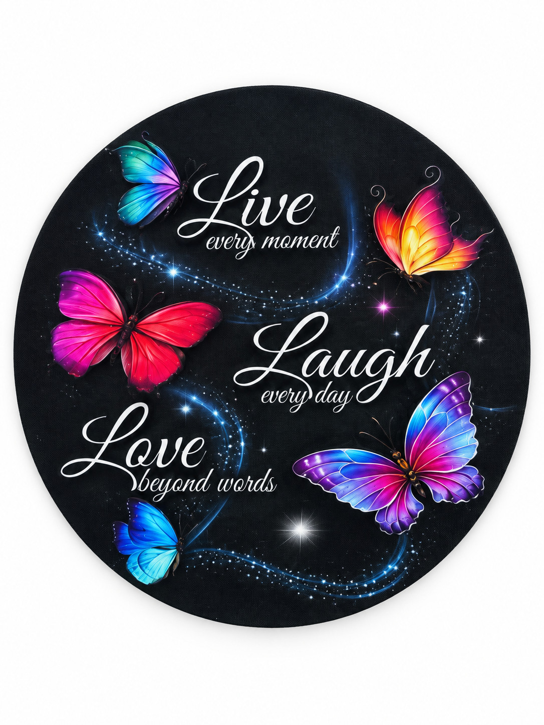 Butterfly Inspirational Mouse Pad Live Laugh Love Colorful Round Desk Mat 7.75"