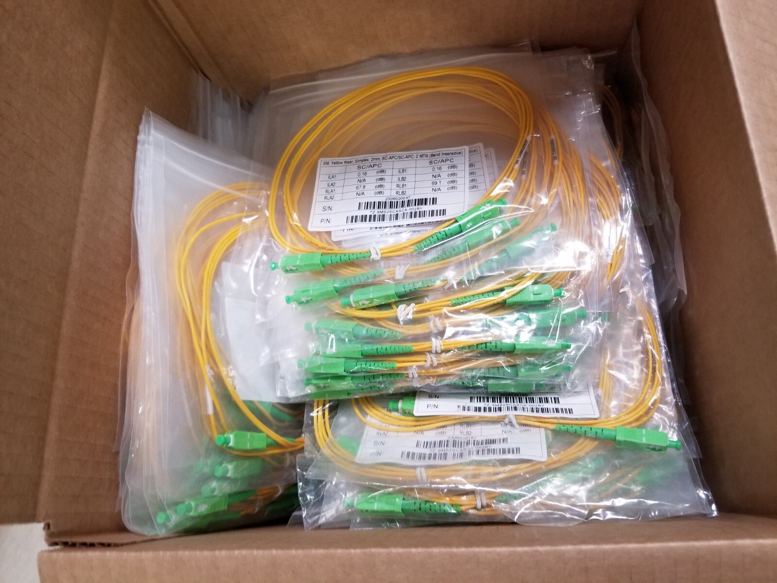 Lot of 280 SC/APC-SC/APC Simplex 9/125 OS2 Singlemode Fiber Patch Cable OFNR 2m