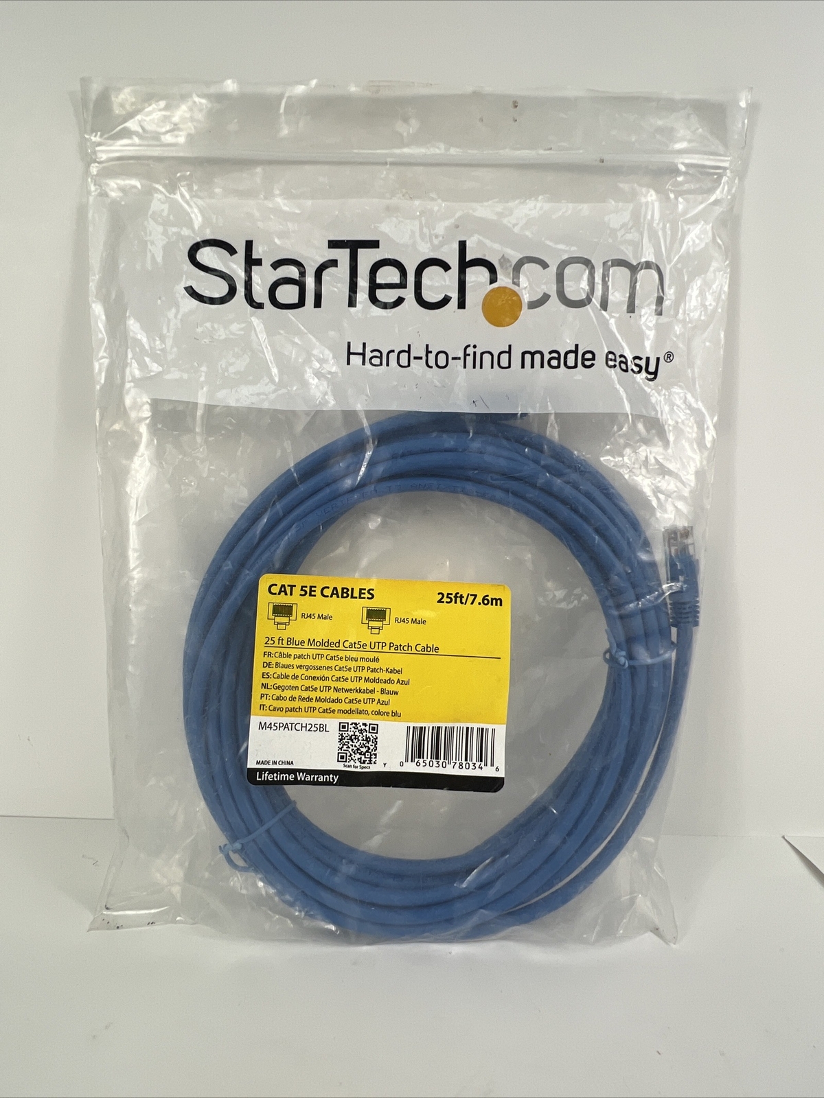 NEW - StarTech.com RJ45PATCH25 25 ft. Cat 5E Blue Network Cable